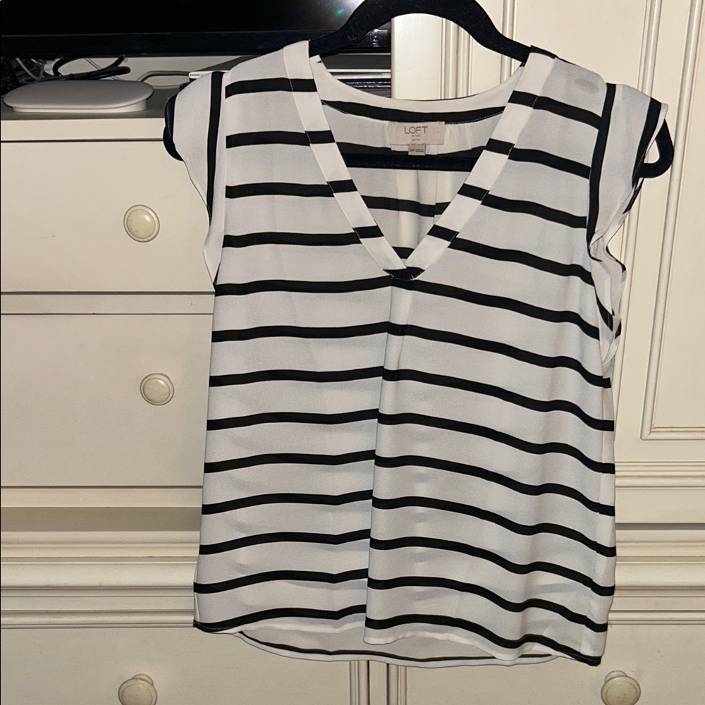 NWOT LOFT Women's Black and White Striped Blouse